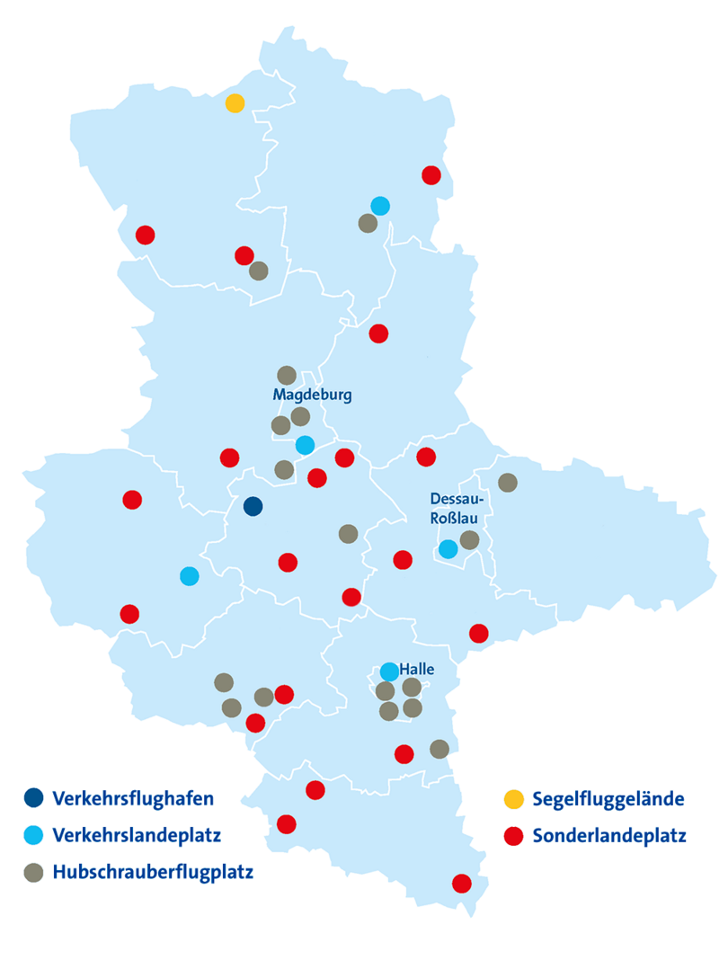 Flugplätze in Sachsen-Anhalt Flugplatzkarte Sachsen-Anhalt
